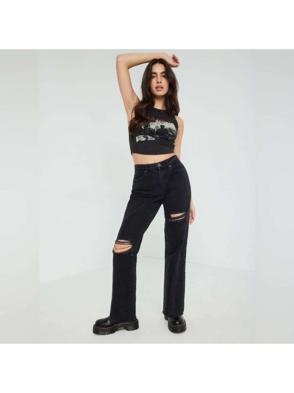 NWT Garage Denim Vintage Straight Black High Waist Distressed Jeans 0 24W